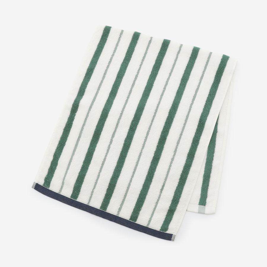 ホワイトとグリーンのストライプフェイスタオル