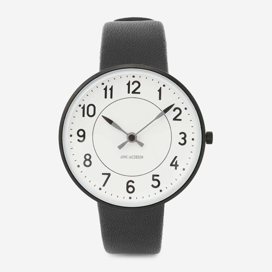 ARNE JACOBSEN Watch Leather Strap / Black × Black 34mm｜【公式