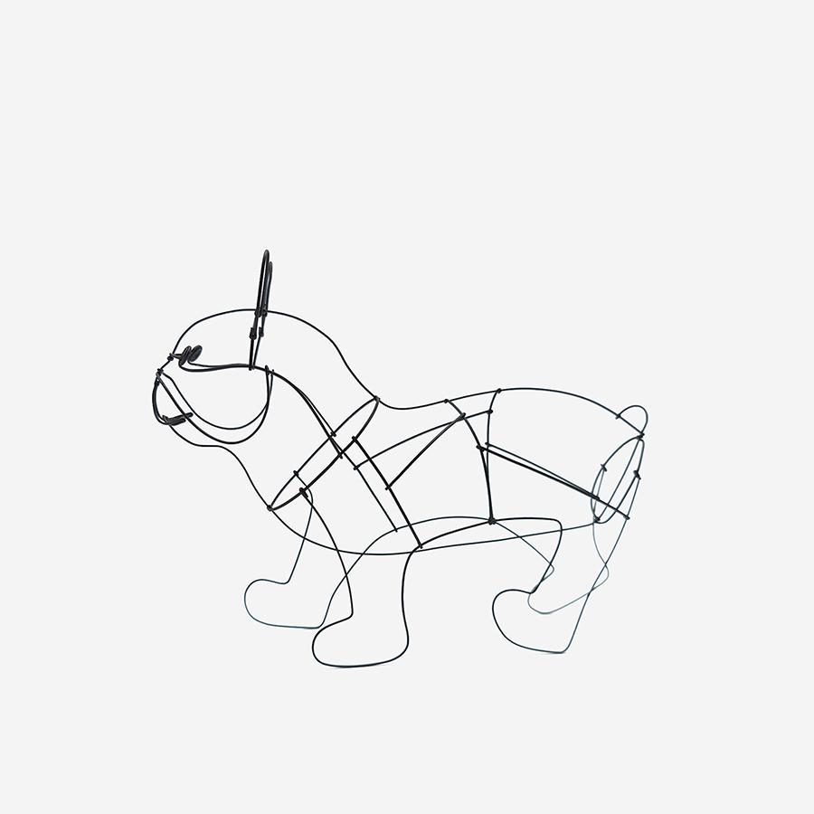 箒に乗って飛びまわるフレンチブルドッグ　ワイヤーアート ワイヤークラフト アート フレンチブルドッグ 壁掛けインテリア