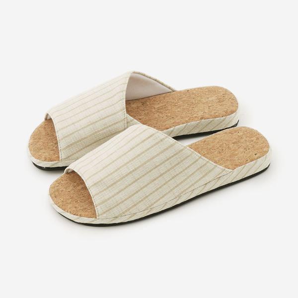 STRIPE LINEN コルクスリッパ ナチュラル